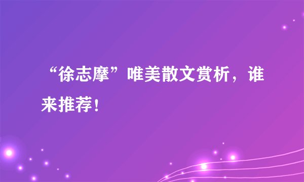 “徐志摩”唯美散文赏析，谁来推荐！