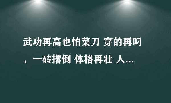 武功再高也怕菜刀 穿的再叼，一砖撂倒 体格再壮 人多也跑 后面还有一句 忘了 谁知道