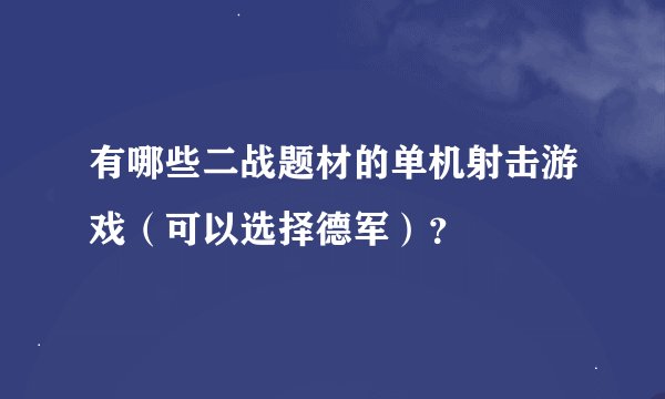 有哪些二战题材的单机射击游戏（可以选择德军）？