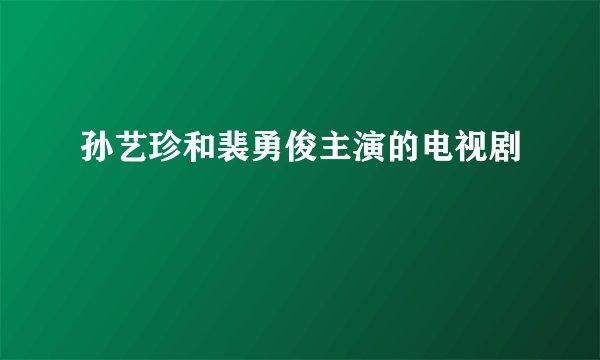 孙艺珍和裴勇俊主演的电视剧
