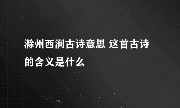 滁州西涧古诗意思 这首古诗的含义是什么