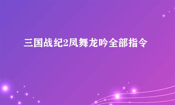 三国战纪2凤舞龙吟全部指令