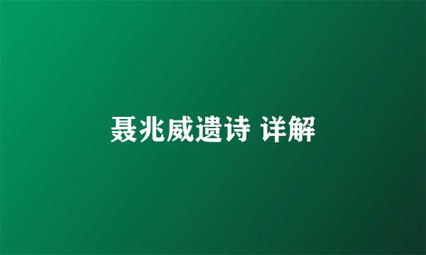 聂兆威遗诗 详解