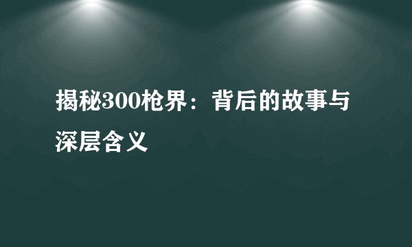 揭秘300枪界：背后的故事与深层含义