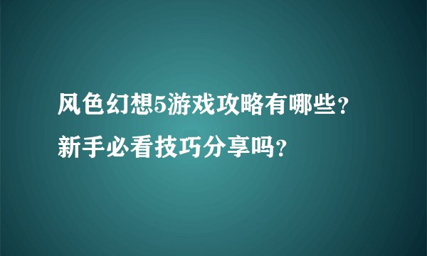 风色幻想5游戏攻略有哪些?新手必看技巧分享吗?