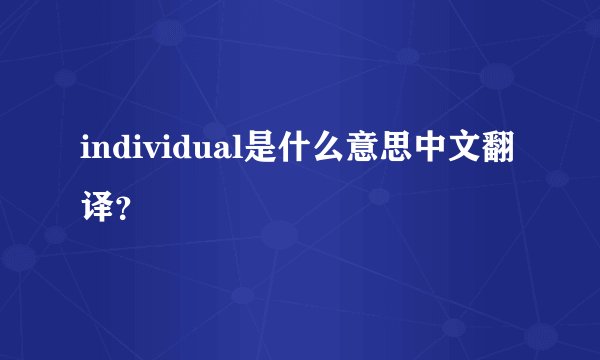 individual是什么意思中文翻译？