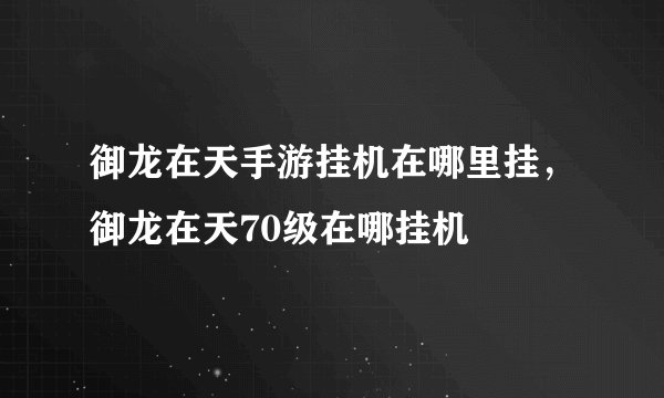 御龙在天手游挂机在哪里挂，御龙在天70级在哪挂机