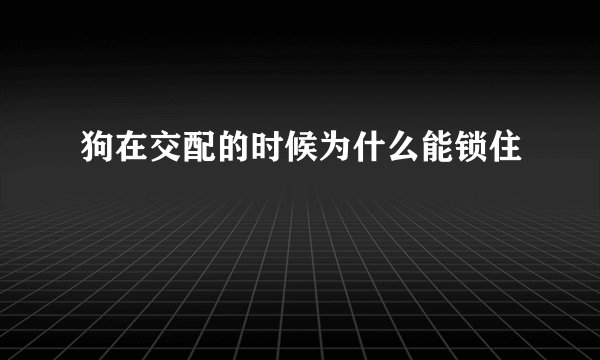 狗在交配的时候为什么能锁住