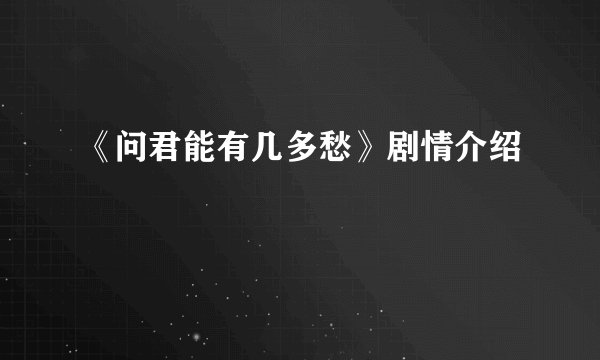 《问君能有几多愁》剧情介绍