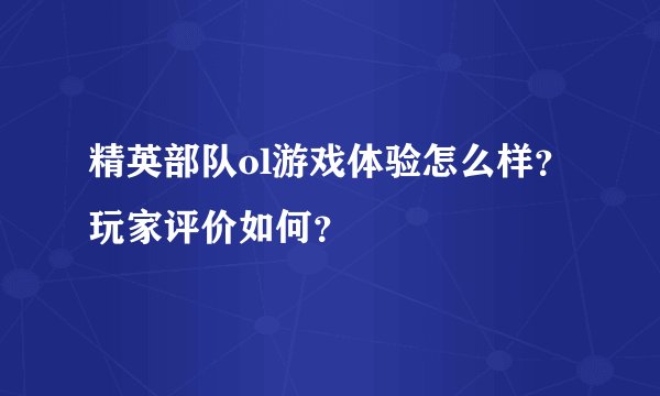 精英部队ol游戏体验怎么样？玩家评价如何？