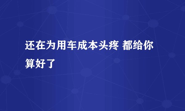 还在为用车成本头疼 都给你算好了