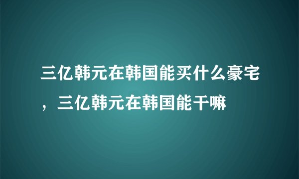 三亿韩元在韩国能买什么豪宅，三亿韩元在韩国能干嘛