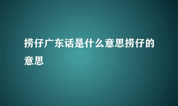 捞仔广东话是什么意思捞仔的意思