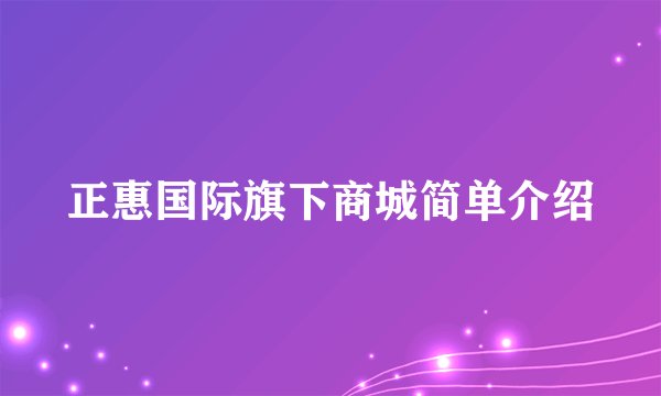 正惠国际旗下商城简单介绍