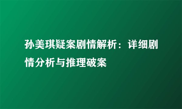 孙美琪疑案剧情解析：详细剧情分析与推理破案