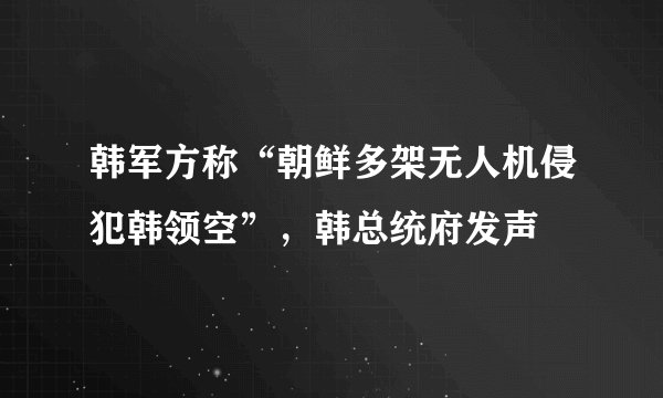 韩军方称“朝鲜多架无人机侵犯韩领空”，韩总统府发声