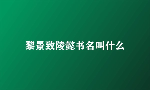 黎景致陵懿书名叫什么