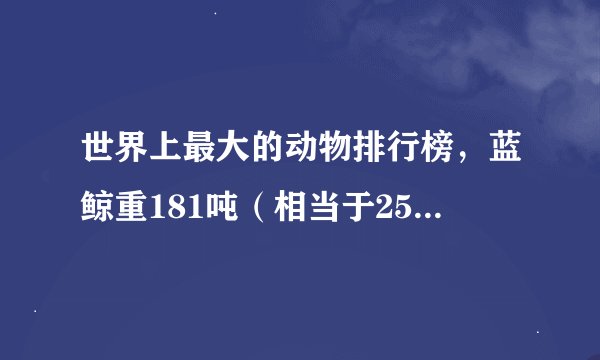 世界上最大的动物排行榜，蓝鲸重181吨（相当于25只非洲象）