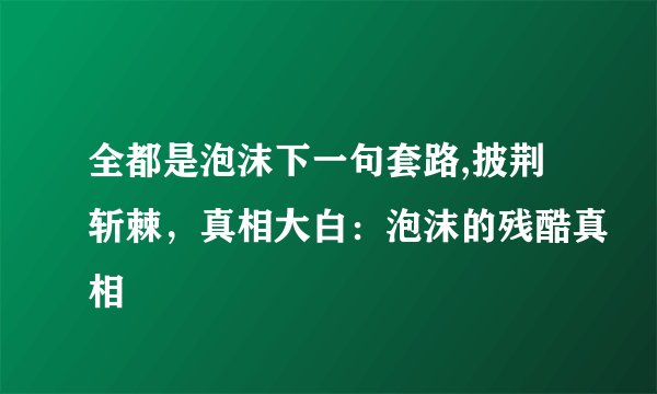 全都是泡沫下一句套路,披荆斩棘,真相大白:泡沫的残酷真相