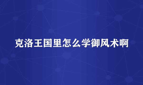 克洛王国里怎么学御风术啊