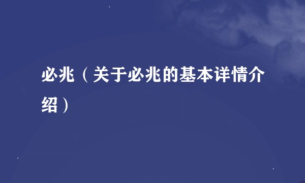 必兆（关于必兆的基本详情介绍）