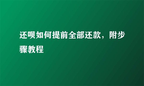 还呗如何提前全部还款，附步骤教程