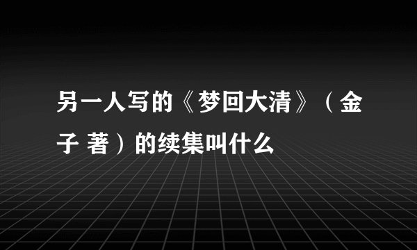 另一人写的《梦回大清》（金子 著）的续集叫什么