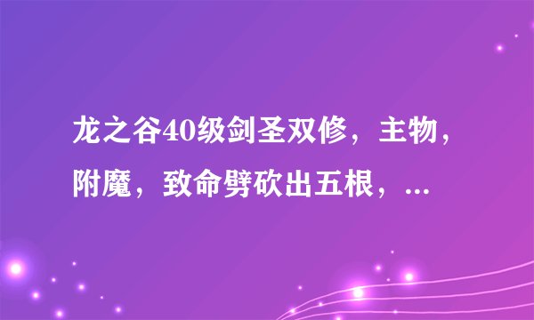 龙之谷40级剑圣双修，主物，附魔，致命劈砍出五根，，，求高人！！！！1加点，带图也行，切记双修主物！！