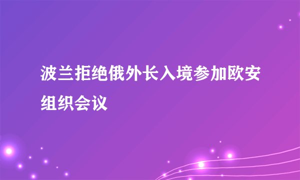 波兰拒绝俄外长入境参加欧安组织会议