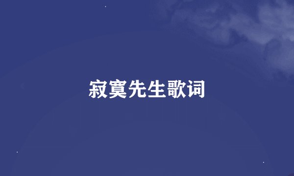 寂寞先生歌词
