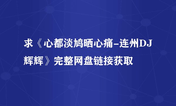 求《心都淡鸠晒心痛-连州DJ辉辉》完整网盘链接获取