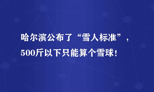 哈尔滨公布了“雪人标准”，500斤以下只能算个雪球！