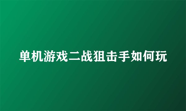 单机游戏二战狙击手如何玩