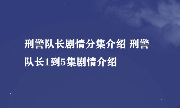 刑警队长剧情分集介绍 刑警队长1到5集剧情介绍