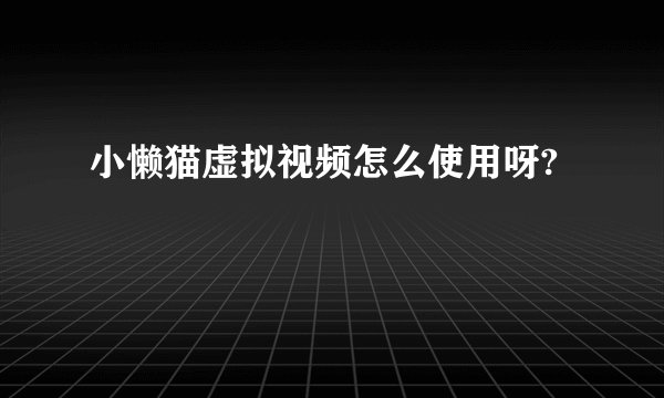 小懒猫虚拟视频怎么使用呀?