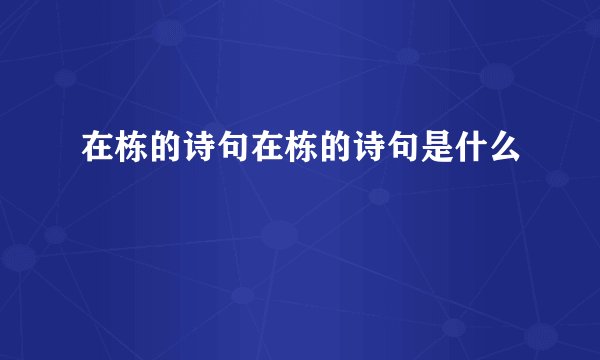 在栋的诗句在栋的诗句是什么