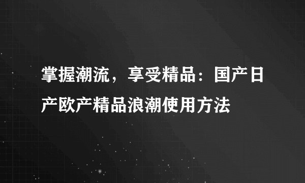 掌握潮流，享受精品：国产日产欧产精品浪潮使用方法
