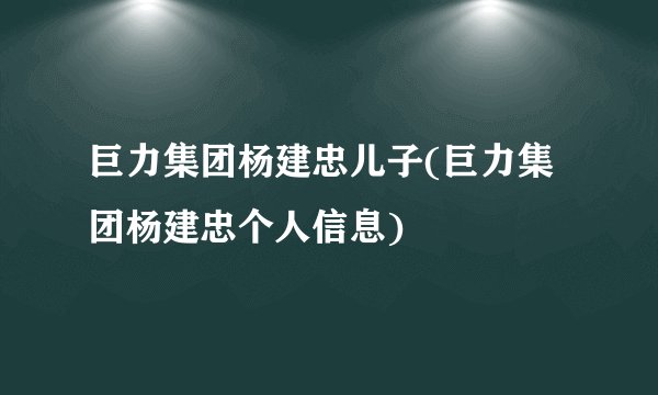 巨力集团杨建忠儿子(巨力集团杨建忠个人信息)