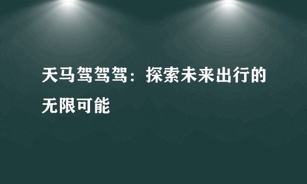 天马驾驾驾：探索未来出行的无限可能