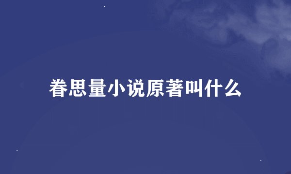 眷思量小说原著叫什么