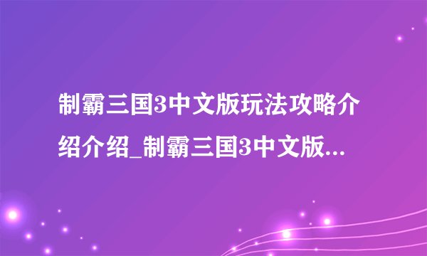 制霸三国3中文版玩法攻略介绍介绍_制霸三国3中文版玩法攻略介绍是什么
