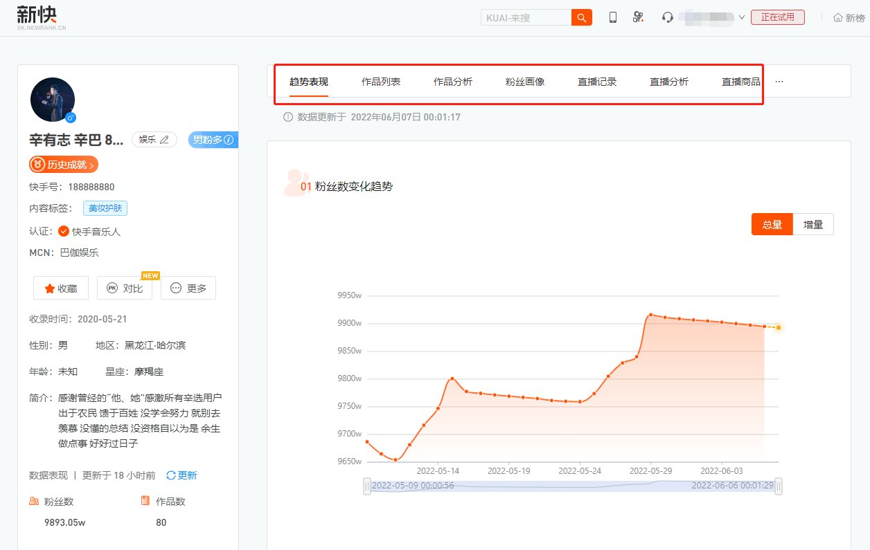 新快如何查快手数据？