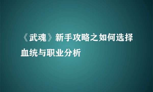 《武魂》新手攻略之如何选择血统与职业分析