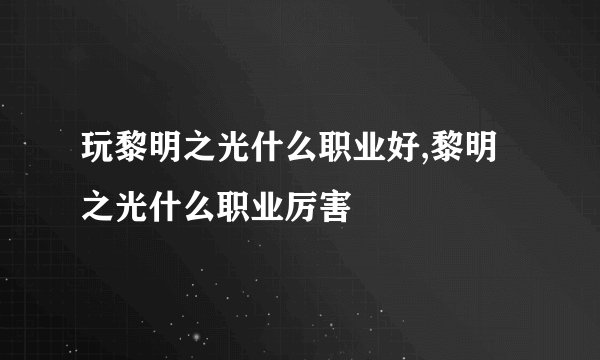 玩黎明之光什么职业好,黎明之光什么职业厉害
