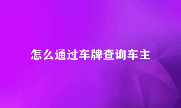怎么通过车牌查询车主