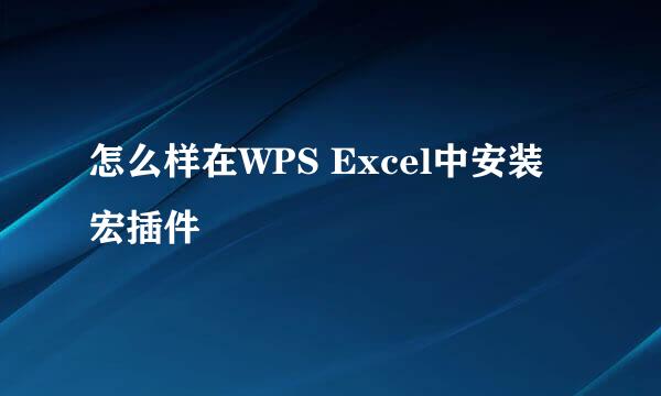 怎么样在WPS Excel中安装宏插件
