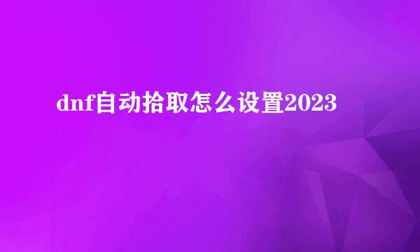 dnf自动拾取怎么设置2023