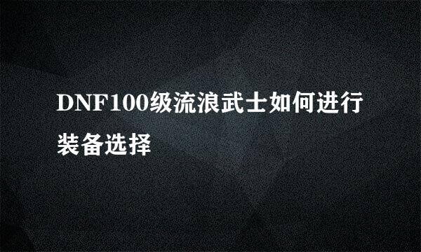 DNF100级流浪武士如何进行装备选择