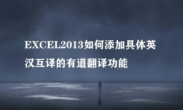 EXCEL2013如何添加具体英汉互译的有道翻译功能
