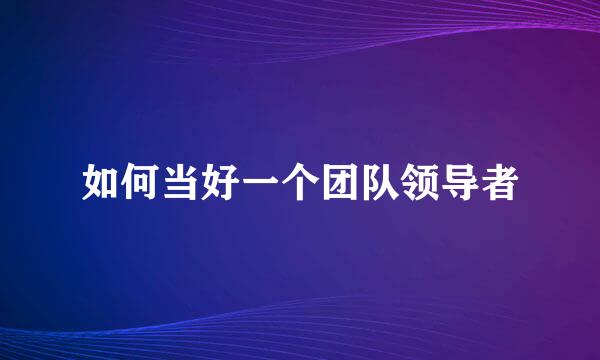 如何当好一个团队领导者